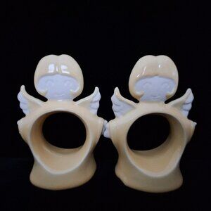 Vintage Christmas Blonde / Yellow Angels Ceramic Napkin Rings Holders - Set of 2